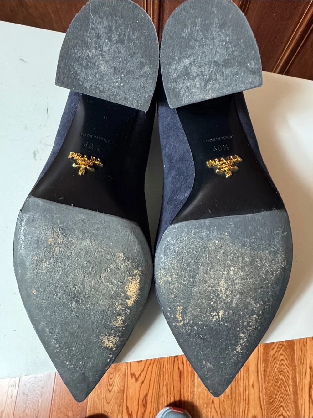 Prada Navy Suede Pointed-Toe Pumps